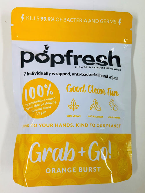 Popfresh Orange Burst Scented Antibacterial Hand Wipes - 7 pack